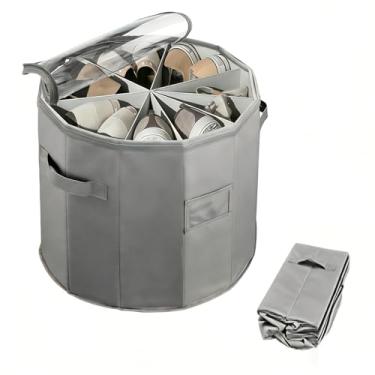 Imagem de TwoPone Organizador de sapatos para armário redondo organizador de armazenamento de sapatos com divisórias ajustáveis, compartimento dobrável para armazenamento de sapatos com tampa transparente