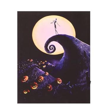 Imagem de Idea Nuova Arte de parede em tela com iluminação LED Nightmare Before Christmas com Jack Skellington, 28 cm L x 35 cm A