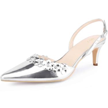 Imagem de Perphy Sandália feminina de salto alto com bico fino e salto agulha, Prata, 37