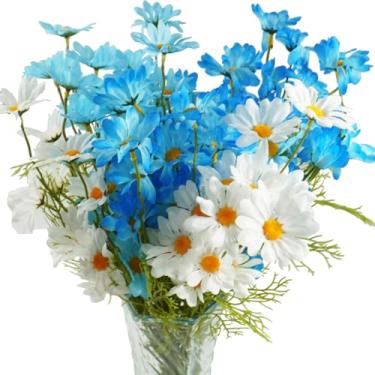Imagem de Margaridas artificiais para decoração ao ar livre, 25 pacotes de flores de seda falsas para uso externo, plantas falsas realistas, flores para plantador, porta da frente, varanda, pátio, quintal