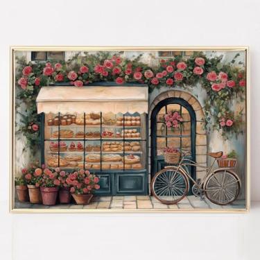 Imagem de Arte de parede de padaria vintage impressões de cozinha vintage pôster de confeitaria francesa imagens de comida rústica francesa country arte de parede engraçada comida cozinha arte retrô flor