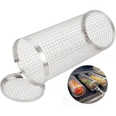 Imagem de Grelha Cesto Churrasco Cilindro - Cesta Cilíndrica para Churrasco Clink: Aço Inox, Assa Carnes e Legumes Sem Bagunça!