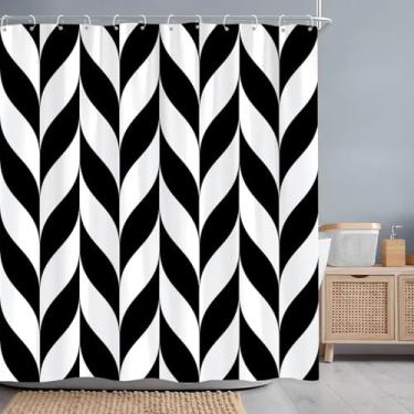 Imagem de Cortina de chuveiro de linhas geométricas abstratas pretas multicoloridas linhas de folha de poliéster cortinas de chuveiro decoração de banheiro 47 x 72 pol. -120 x 183 cm/LxA cortinas de chuveiro