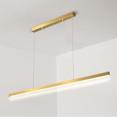 Imagem de Luminária pendente longa dourada, luminária suspensa linear de metal com cúpula guia de luz em acrílico, lustre ultrafino para escritório, luminárias suspensas para restaurante, luminárias p