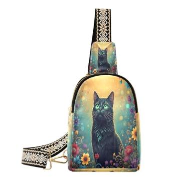 Imagem de CEBUGI Bolsa tiracolo de couro preta pequena para mulheres, pochete transversal para caminhadas, viagens ao ar livre