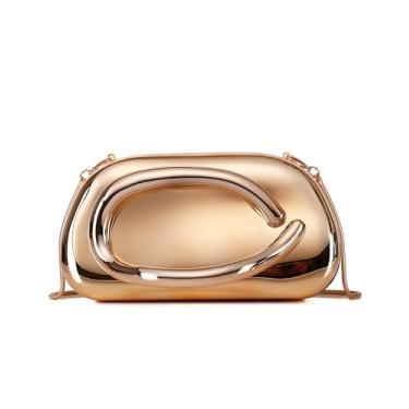 Imagem de Labair Bolsas de mão de acrílico femininas com alça de metal para noite bolsa transversal de ombro para festa de casamento formal., Dourado, Small