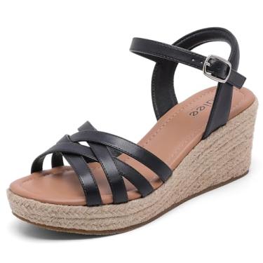 Imagem de Ruiee Sandálias femininas de largura larga com tira no tornozelo, bico aberto, sapatos casuais de verão, plataforma, alpargata, plataforma, sandálias femininas elegantes., Preto 509, 8 X-Wide