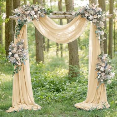 Imagem de Santaben Champage Elegante Tecido Drapeado Arco 1 Painel 73,7 cm × 5,8 m Cortina Chiffon Transparente Cortinas Dia dos Namorados para Cerimônia de Casamento Interior Inverno Festa de Aniversário