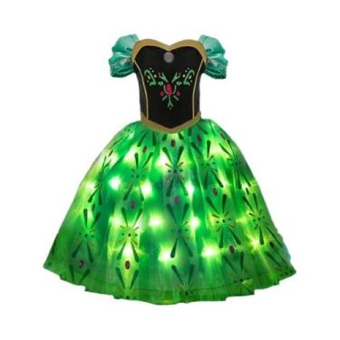Imagem de Vestido De Princesa Anna Floral Verde Iluminado Fantasia Disney Frozen