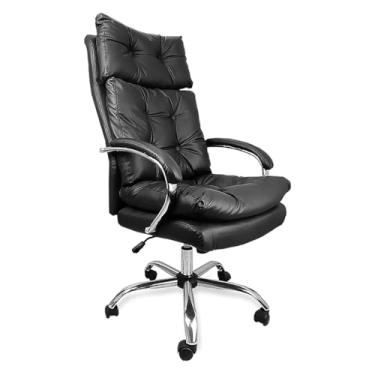 Imagem de CADEIRA ESCRITÓRIO PRETA GIRATÓRIA (360º) PÉS CROMADOS MODELO PRESIDENTE