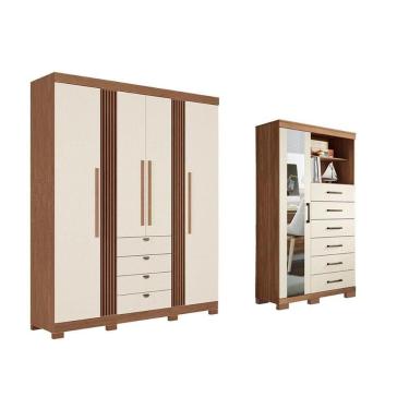 Imagem de Guarda Roupa +cômoda 2 Peças Qc292 Jatoba/areia - Santos Andirá