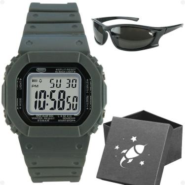 Imagem de Relogio Digital Infantil Menino Led Cinza + Oculos + Caixa