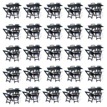Imagem de Kit De 20 Conjuntos De Mesa Dobrável 70x110 Com 4 Cadeiras Preto - Cor: Preto