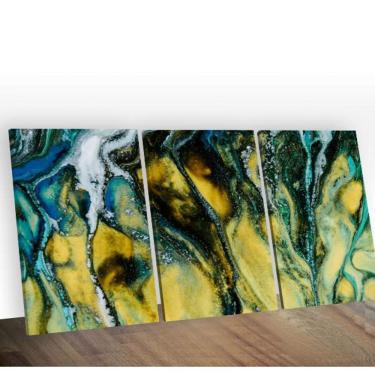 Imagem de Kit 3 Quadros Decorativos Amarelo Partido Abstract Paiting