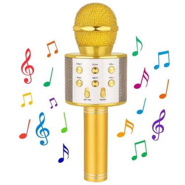 Imagem de Microfone karaoke portatil bluetooth sem fio infantil alto falante dou