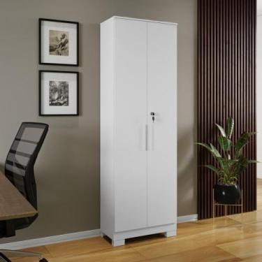 Imagem de Armário Multiuso 2 Portas com Chave 100% MDF Prisma Branco - Espresso 