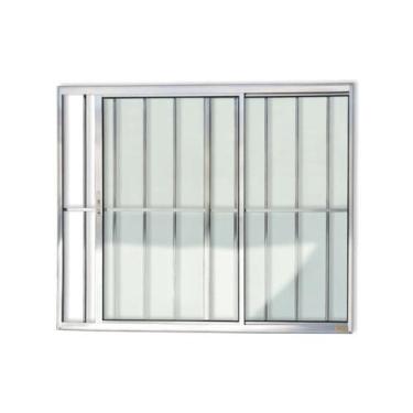 Imagem de Janela de Aluminio de Correr 100x80cm 2 Folhas com Grade e Vidro Liso 