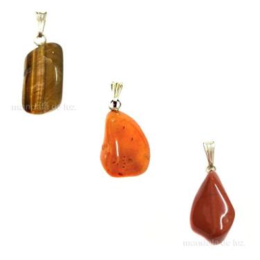 Imagem de Kit 3 Pingentes de Pedras Naturais: Cornalina, Jaspe Vermelho e Olho de Tigre, Prateado, para Colar