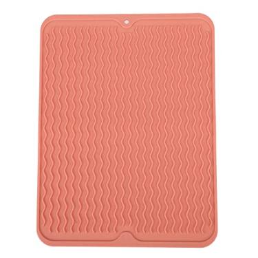 Imagem de QANYEGN Tapete De Secagem De Pratos, Almofada De Secagem Higiênica, Escorredor De Pratos De Silicone Para Balcão De Cozinha Com Lábio De Drenagem Embutido(rosa)