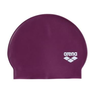 Imagem de Arena Touca de natação unissex de látex macio para adultos para treinamento e natação fitness, touca de banho elástica para cabelos longos, borda reforçada, framboesa escura