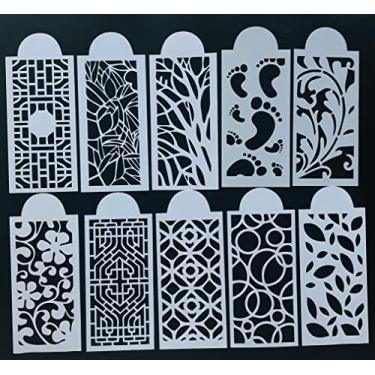 Imagem de Alinacutle 10 modelos de pintura de estênceis de plástico reutilizáveis, modelos de estêncil para scrapbook, biscoitos, azulejos, móveis, decoração de piso, desenho, artesanato, faça você mesmo