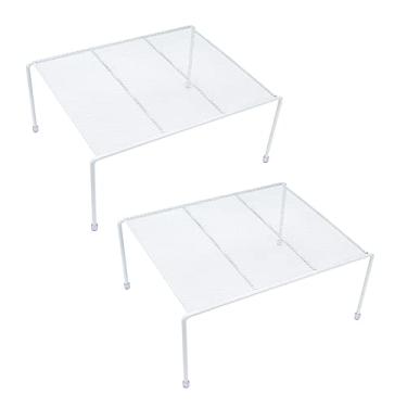 Imagem de Conjunto de 2 prateleiras de cozinha de malha rack de armazenamento de armário (33 x 10,2 polegadas), cozinha banheiro despensa armário mesa escritório em casa, geladeira, armário, armário de banheiro, pés de plástico antiderrapante (2, branco)