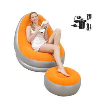 Imagem de STARBRILLIANT Espreguiçadeira inflável com bomba de ar, espreguiçadeira para sala de estar interna, quarto, viagem, acampamento, piquenique, praia, espreguiçadeiras