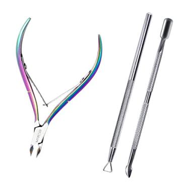Imagem de Rolabling Removedor de esmalte triângulo de aço inoxidável profissional de 3 peças, cortador de cutícula, empurrador de cutícula e colher, ferramentas de manicure com cabeça dupla (tamanho 4)