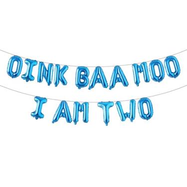 Imagem de Multicolor Oink Baa Moo I am Two Balloons Moo Moo I am Two Balloons Farm 2nd Birthday Decoration Barnyard 2nd Birthday Decoration Holy Cow I am Two Decoration (OINK BAA MOO I AM TWO Blue)