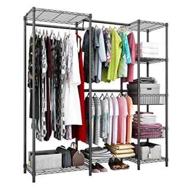 Imagem de Xiofio Rack de roupas resistente de 6 camadas, rack de roupas de metal, rack de armazenamento de roupas, sistema organizador de armário independente e ajustável guarda-roupa 60,7 cm C x 15,7 L x 70,5