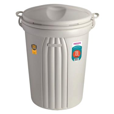 Imagem de Lixeira 70 Litros Plástica Grande Com Alças Cesto De Lixo Áreas Externas Internas Bege - 290 Sanremo
