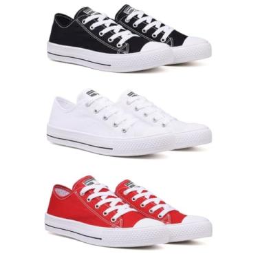 Imagem de Kit 3 Pares De Tenis Feminino Casuall CM Star Marca Moda Leve (Tenis Branco Vermelho Preto, BR, Adulto, Faixa Numérico, 37, 38)