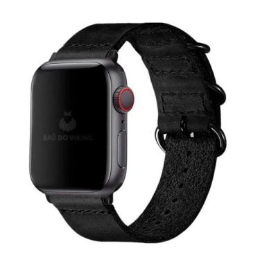 Imagem de Pulseira Couro Aire Compatível com Apple Watch - Baú do Viking, Preto,