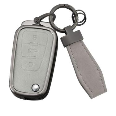 Imagem de HIBEYO Capa de chaveiro compatível com MG7 MG GT GS 350 360 750 W5 Acessórios de couro e liga de zinco compatíveis com Roewe MG5 Smart Remote Key Case Holder Cover-A Type Gray