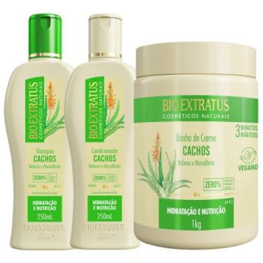 Imagem de Kit Cachos 1 Shampoo 1 Condicionador 250ml 1 Banho 1kg Bio Extratus - 