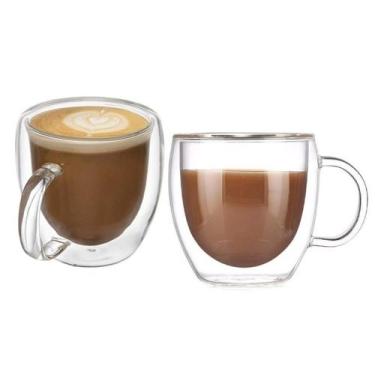 Imagem de Jogo De Xicaras Vidro Duplo Caneca Parede Dupla 2 Peças 250ml - Majest