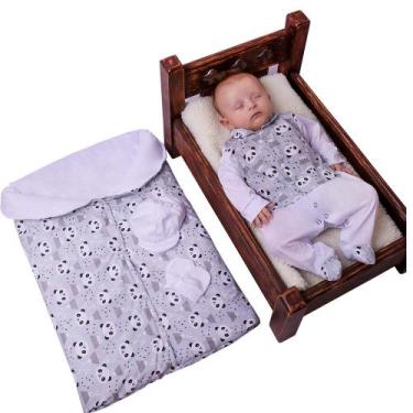 Imagem de Saída Maternidade Com Porta Bebê Menino Panda 04 Peças - Bebê Feliz