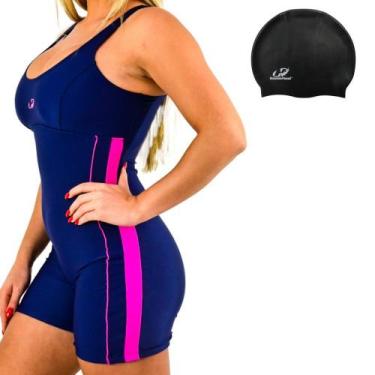 Imagem de Kit Macaquinho Natação Hammerhead wll01 Com Touca Slim, Marinho, Touca