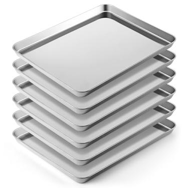 Imagem de Mimorou Conjunto de 6 peças de assadeira de aço inoxidável, assadeira de biscoito, assadeira, forno, lava-louças, bandeja de assadeira, bandeja de grau comercial para assar no forno (40,6 x 30,5 x