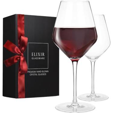 Imagem de ELIXIR GLASSWARE Taças de vinho tinto – Conjunto de 2 taças de vinho grandes sopradas à mão – Taças de vinho com haste longa, cristal premium – Degustação de vinho, casamento, aniversário, Natal – 650 ml, transparente