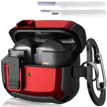 Imagem de AIRSPO Capa compatível com Samsung Galaxy Buds 3 e Pro com kit de limpeza, capa rígida militar com trava para capas de carregamento sem fio, vermelha