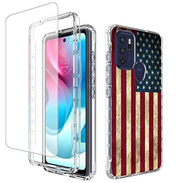 Imagem de Yodueiv Capa para Moto G60S, Motorola G60S XT2133-2 com protetor de tela de vidro temperado, capa protetora para celular com estampa de bandeira transparente para Motorola MotoG60S G 60S G60S