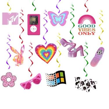 Imagem de HSDSH 12 peças Decorações de festa Y2K 2000s em espiral rosa, decoração espiral Y2K para aniversários e festas femininas