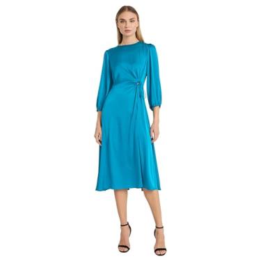 Imagem de Donna Morgan Vestido feminino midi de manga comprida com laço na cintura - Vestidos casuais para negócios e trabalho, Azul mosaico, 50