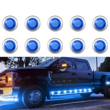Imagem de AUOKAY Biséis cromados de 3/10.2 cm azul redondo marcador de reboque luzes LED folga lateral luzes de bala 12V 3LED indicador à prova d'água para trailer caminhão van RV ATV ônibus, pacote com 10
