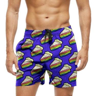 Imagem de Short Praia Shorts Banho Bermuda Verão Torta Doce Arco-Íris Cartoon 81