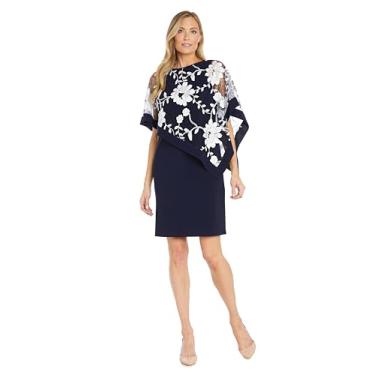 Imagem de Vestido poncho formal assimétrico com renda floral na altura do joelho, Azul-marinho/branco, 52