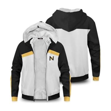 Imagem de Yejue Fantasia de cosplay adulto unissex com capuz e zíper casaco casual para festa de Halloween no inverno, Preto, branco, GG