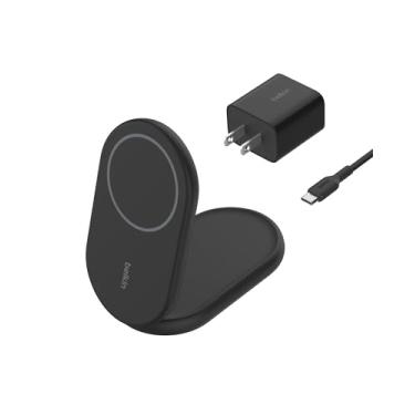 Imagem de Belkin Carregador MagSafe compatível, BoostCharge Suporte magnético dobrável sem fio 15W - Carregador sem fio certificado Qi2 para iPhone 15, 14 e 13 séries, pronto para modo standy, PSU incluído -