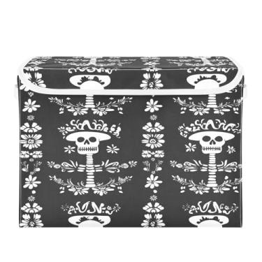 Imagem de senya Cestos de armazenamento grandes com caveira de linho, Halloween, cubos de armazenamento dobráveis dobráveis de tecido, caixa organizadora de armário com tampa flip-top para casa, quarto